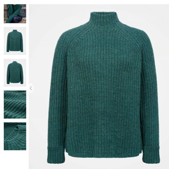 CELTIC & CO Fisherman's Rib Funnel Neck wool sweater, bottle green, sz M - Picture 2 of 8